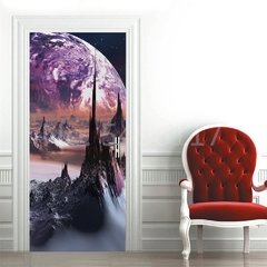 Astronauta Adesivo de porta Lua Terra Planeta Espaço porta Papéis de parede Adesivo de parede 3D Peel and Stick Vinil Quarto sala de estar Decoração Poster DIY Móveis geladeira porta adesivos