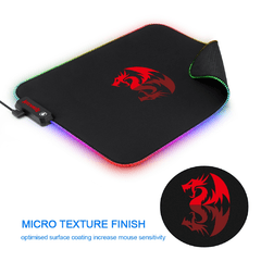 Mousepad redragon pluto p026 para jogos, 9 modos de iluminação, base de borracha 330*260*3mm para jogos, com borda de bloqueio - loja online