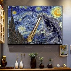 Godzilla monstros estrelado noite van gogh poster moderno sala de estar decoração da lona arte da parede impressões para casa - comprar online