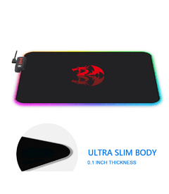 Mousepad redragon pluto p026 para jogos, 9 modos de iluminação, base de borracha 330*260*3mm para jogos, com borda de bloqueio