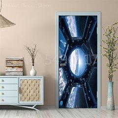 Astronauta Adesivo de porta Lua Terra Planeta Espaço porta Papéis de parede Adesivo de parede 3D Peel and Stick Vinil Quarto sala de estar Decoração Poster DIY Móveis geladeira porta adesivos - Dr. Brauch