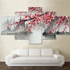 Quadros de tela impressão, 5 peças paisagem de pintura chinesa modular imagens de tela pintura de arte de parede decorações de parede para sala de estar sem moldura