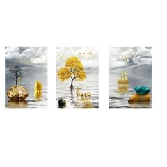 Abstracto árvore de ouro e pedra lago paisagem arte da pintura em tela quadros da arte da parede para sala estar decoração casa - comprar online