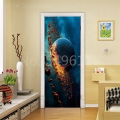 Astronauta Adesivo de porta Lua Terra Planeta Espaço porta Papéis de parede Adesivo de parede 3D Peel and Stick Vinil Quarto sala de estar Decoração Poster DIY Móveis geladeira porta adesivos - loja online