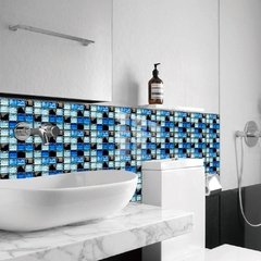 10 pçs/set Liso Azul Filme Duro de Cristal Mosaico Azulejos Etiqueta Living Room Decor Wall Stickers Peel & Vara Removível PVC Papel De Parede