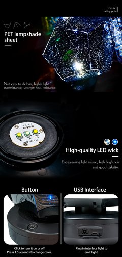 Luminária led com estrelas para decoração, luz noturna para quarto das crianças, decoração rotativa, berçário estrelado, céu, mesa planetária - Dr. Brauch