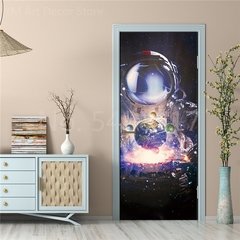 Astronauta Adesivo de porta Lua Terra Planeta Espaço porta Papéis de parede Adesivo de parede 3D Peel and Stick Vinil Quarto sala de estar Decoração Poster DIY Móveis geladeira porta adesivos - loja online