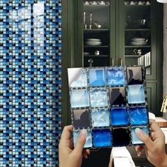 Imagem do 10 pçs/set Liso Azul Filme Duro de Cristal Mosaico Azulejos Etiqueta Living Room Decor Wall Stickers Peel & Vara Removível PVC Papel De Parede