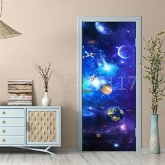 Astronauta Adesivo de porta Lua Terra Planeta Espaço porta Papéis de parede Adesivo de parede 3D Peel and Stick Vinil Quarto sala de estar Decoração Poster DIY Móveis geladeira porta adesivos - comprar online