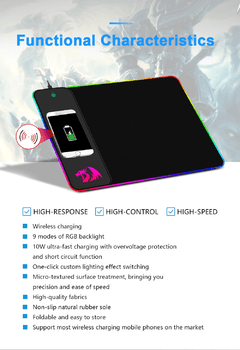 Imagem do Redragon cratera p028 gaming mouse pad 10w sem fio de carregamento rgb backlight borracha base 400*300*9mm jogo bloqueio borda tapete mousepad