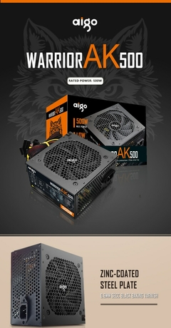 Aigo-AK Fonte de Alimentação para PC, Black Gaming, Quiet, 120mm, RGB Fan, 24P