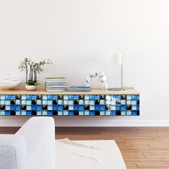 10 pçs/set Liso Azul Filme Duro de Cristal Mosaico Azulejos Etiqueta Living Room Decor Wall Stickers Peel & Vara Removível PVC Papel De Parede - loja online