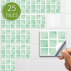 25 pçs/set Verde Da Telha de Mosaico Mural da etiqueta Auto Adesiva À Prova D' Água Para O Banheiro Restaurante Decoração Da Parede Do Decalque Papel De Parede Telhas