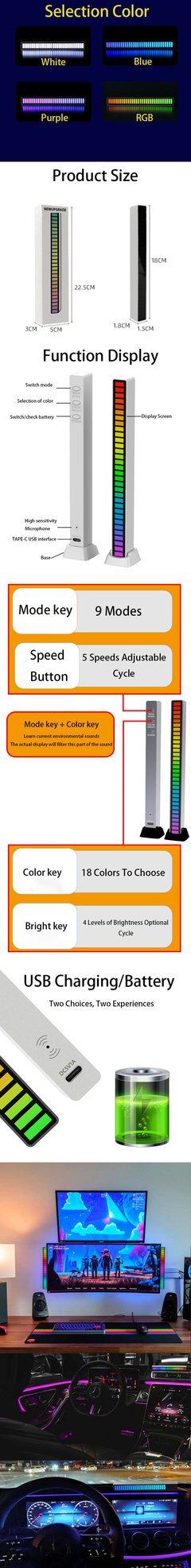 Rgb led night light música rhythm lâmpada usb recarregável controle de som led luz captador de som atmosfera lâmpada decoração - Dr. Brauch