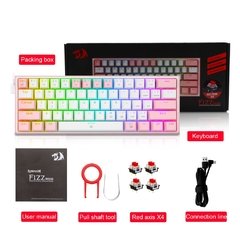 Redragon fizz k617 rgb usb mini teclado mecânico do jogo interruptor vermelho 61 chaves prendido cabo destacável, portátil para o curso - comprar online