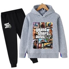 GTA V 2021 outono moda da criança do bebê meninos dos desenhos animados roupa grande roubo auto manga longa hoodies topos + calças compridas 2 pçs conjunto terno esportivo