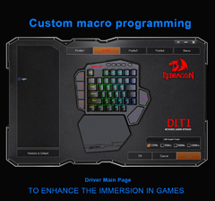 Redragon diti k585 rgb 42 teclas, teclado mecânico com deisgn azul para jogos programáveis macro 7 teclas para fps lol/pubg - comprar online