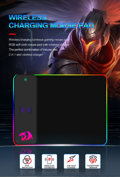 Redragon cratera p028 gaming mouse pad 10w sem fio de carregamento rgb backlight borracha base 400*300*9mm jogo bloqueio borda tapete mousepad na internet