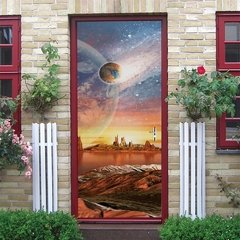 Imagem do Papel de parede com estampa de estrelas do céu, universo 3d, adesivo de porta, mural de pvc, decoração de quarto infantil, pôster de decoração para casa