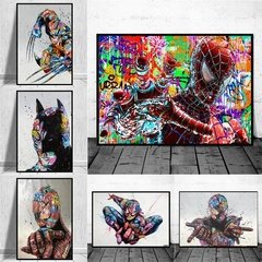 Abstracto graffiti homem-aranha colorido quadros em tela na parede arte marvel decorativo poster imagens para sala de estar