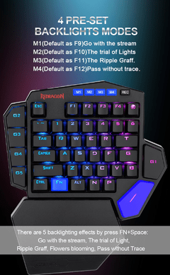 Redragon diti k585 rgb 42 teclas, teclado mecânico com deisgn azul para jogos programáveis macro 7 teclas para fps lol/pubg - loja online