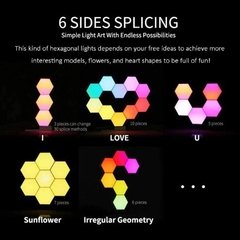 Lâmpada led hexagonal rgb, luminária led de parede com sensor tátil, rgbw, com favo de mel, luz noturna colorida, lâmpada modular usb na internet