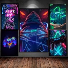 Gamer sala gamepad jogo playstation colorido pintura em tela posters impressão arte da parede fotos meninos quarto sala de jogos decoração casa - comprar online