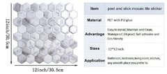 Adesivo de vinil hexágono com textura de pedra branca, papel de parede autoadesivo, azulejos quadrados para cozinha e banheiro (1 folha) - loja online
