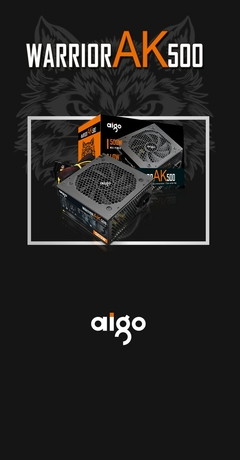 Aigo-AK Fonte de Alimentação para PC, Black Gaming, Quiet, 120mm, RGB Fan, 24P