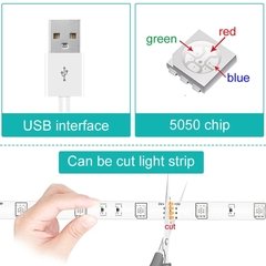 Led luz de tira usb bluetooth rgb 5050 5v rgb luzes tv tela desktop backlight rainbow iluminação fita controlador