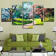 5 painéis de flor árvore primavera paisagem pintura da lona paisagem cartazes e impressões decoração para casa imagem da parede sala estar sem moldura