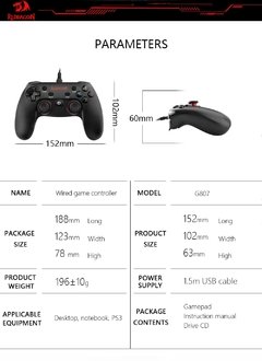 Imagem do Redragon SATURN G807 Gamepad, Controlador de jogos para PC com fio, Joystick de vibração dupla, Saturno, para Windows PC,PS3,Playstation,Android