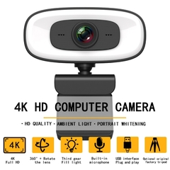 Webcam Full HD com Microfone, 4K, 1080P, Mini Câmera, 2K, 15-30FPS, USB, Web Ca - comprar online