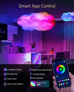 Controle Remoto Compatível com Bluetooth LED RGB USB, Smart Clouds Night Lamp,