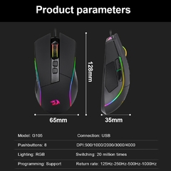 Imagem do REDRAGON Lonewolf G105 RGB USB Wired Gaming Mouse 8000 DPI 8 botões Programáve