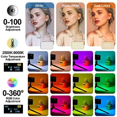 Luz de câmera LED RGB regulável, saída colorida, kit de vídeo, painel bicolo - comprar online