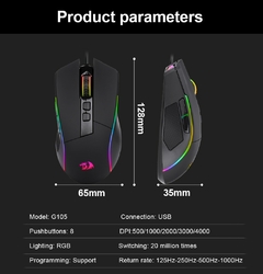 REDRAGON Lonewolf G105 RGB USB Wired Gaming Mouse 8000 DPI 8 botões Programáve - comprar online