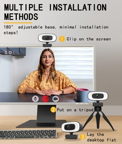 Webcam Full HD com Microfone, 4K, 1080P, Mini Câmera, 2K, 15-30FPS, USB, Web Ca