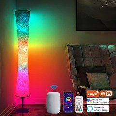 Nordic branco tecido sombra led canto lâmpada de assoalho com controle inteligente alexa rgb moderna lâmpada pé para sala estar quarto decoração