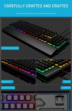 Imagem do Teclado para jogos com fio USB retroiluminado, 104 teclas, Metal, Destacável, D