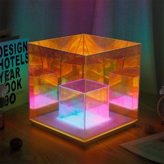 Cubo caixa de cor candeeiro de mesa sala estar quarto decoração atmosfera cor luz da noite acrílico criativo candeeiro de mesa objeto - loja online