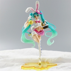 Hatsune Miku Boneca Modelo PVC para Meninas, Figurais Anime, Orelhas De Coelho,