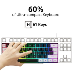 Combos Backlight de Teclado e Mouse para PUBG Gamer, 61 Teclas, Com Fio, Branco, - comprar online