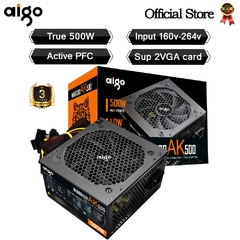 Aigo-AK Fonte de Alimentação para PC, Black Gaming, Quiet, 120mm, RGB Fan, 24P