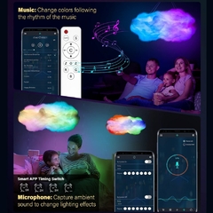 Controle Remoto Compatível com Bluetooth LED RGB USB, Smart Clouds Night Lamp,