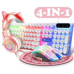 Rosa menina brilhante teclado e mouse pad set, fone de ouvido, 3, 4 - loja online