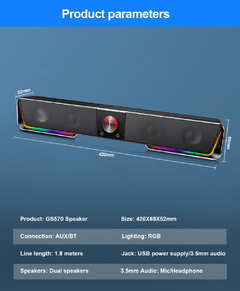 Imagem do Redragon gs570 darknets surpport bluetooth aux 3.5mm estéreo surround alto-falante rgb coluna barra de som para computador