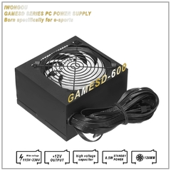 IWO GAMESD600 PSU Fonte de Alimentação para Desktop Gaming, Max PFC Ativo, 500