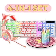 Rosa menina brilhante teclado e mouse pad set, fone de ouvido, 3, 4 - loja online