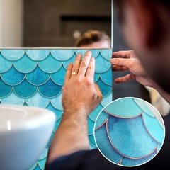 Fã-forma auto-adesivo à prova dtile água telha adesivos de parede decoração do banheiro telhas escamas de peixe telhas cozinha à prova de óleo papéis de parede 6p - comprar online